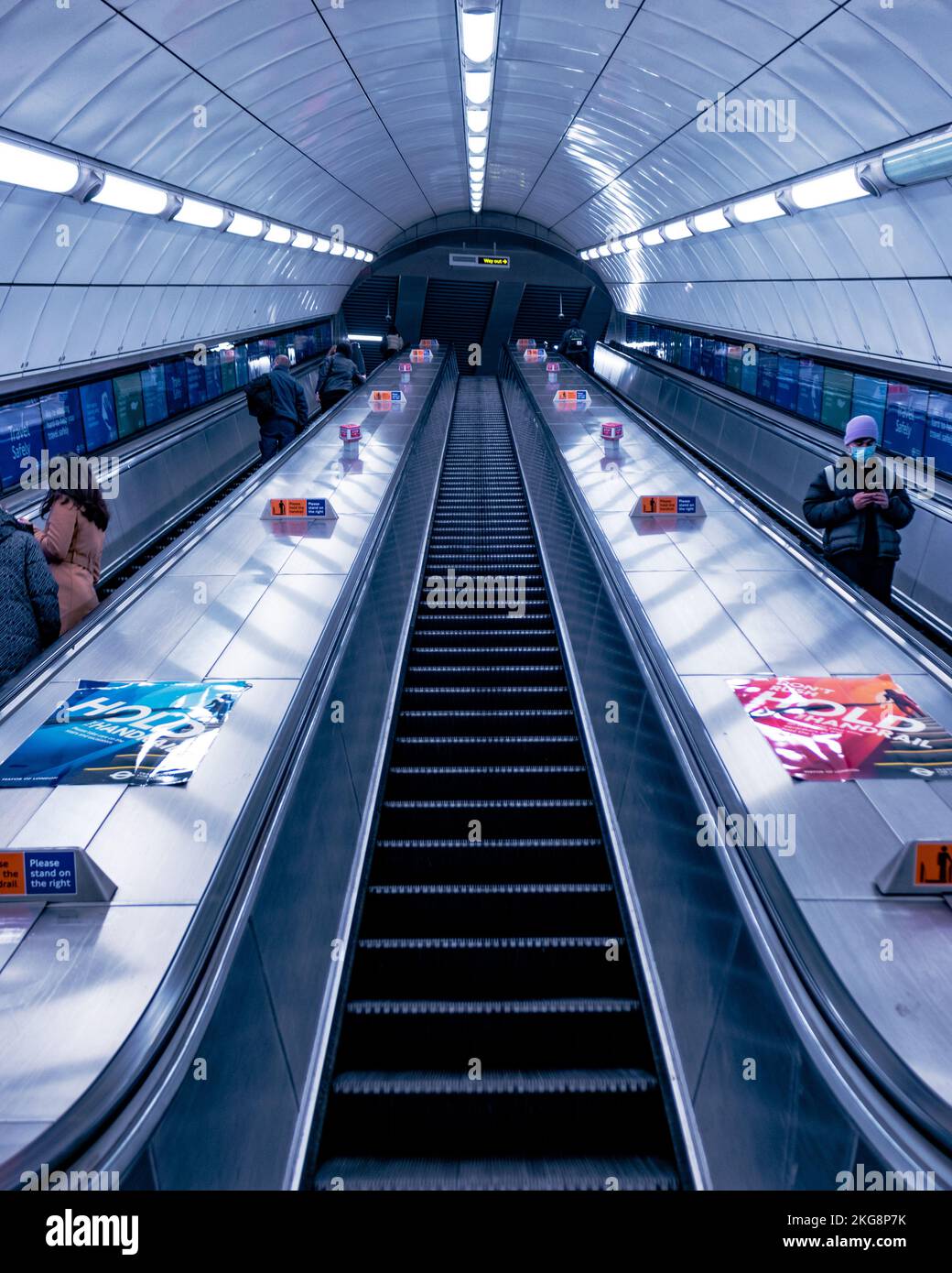 An escalator on the London Underground network. Stock Photo