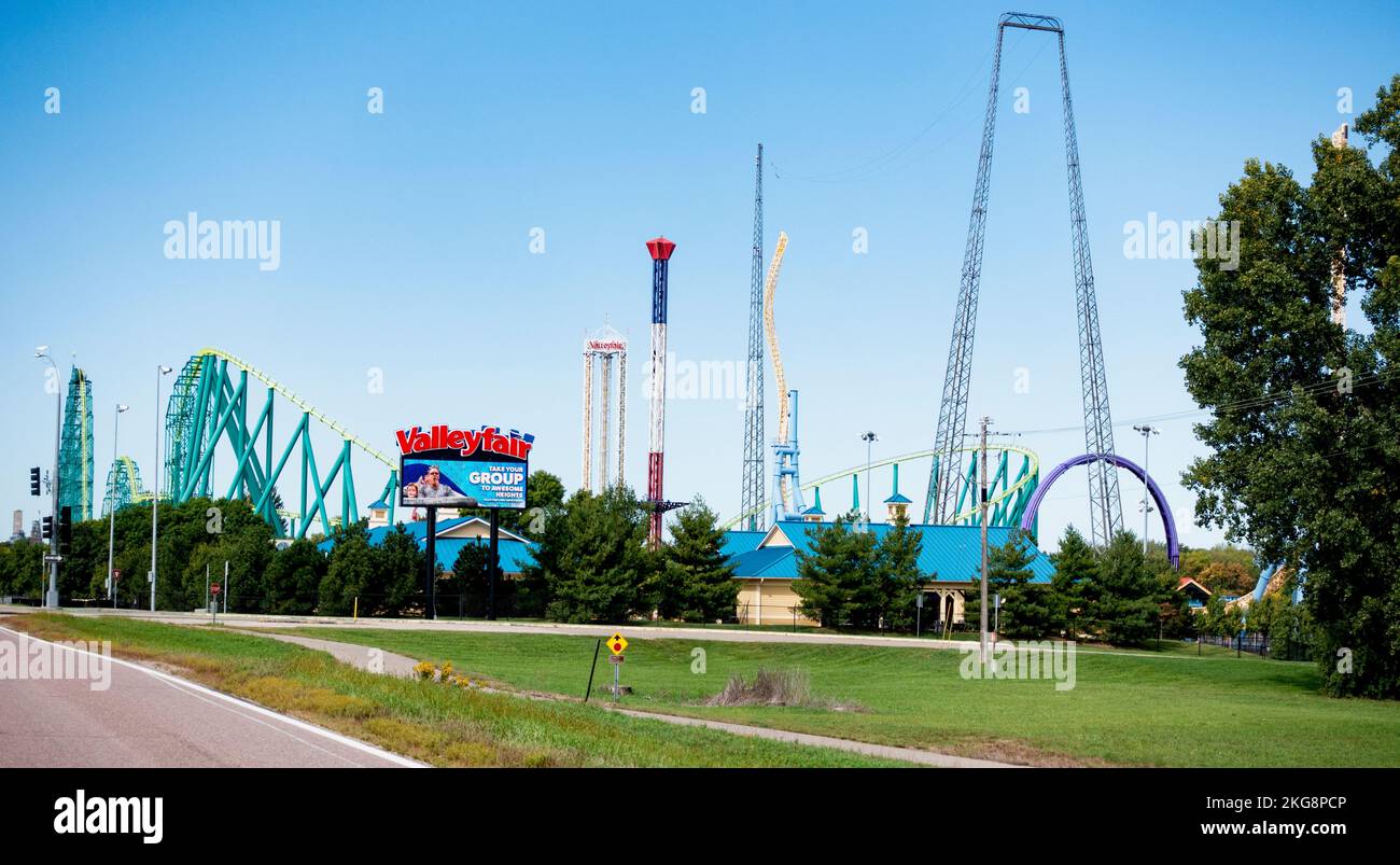 Overall view of Valleyfair Amusement Park. Shakopee Minnesota MN USA Stock Photo