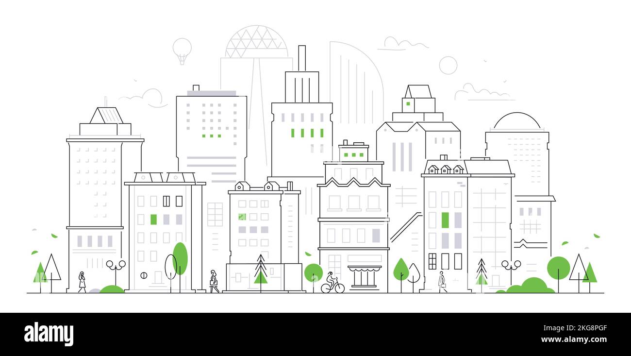 Urban cityscape - modern thin line design style vector illustration ...