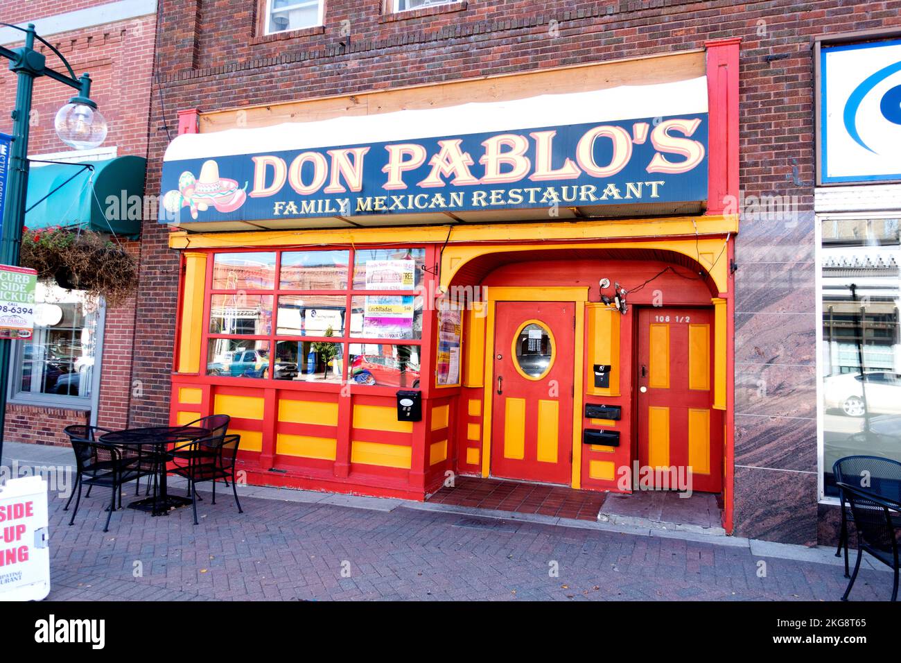 Colorful storefront of Don Pablo's Family Mexican Restaurant. Fergus Falls Minnesota MN USA Stock Photo