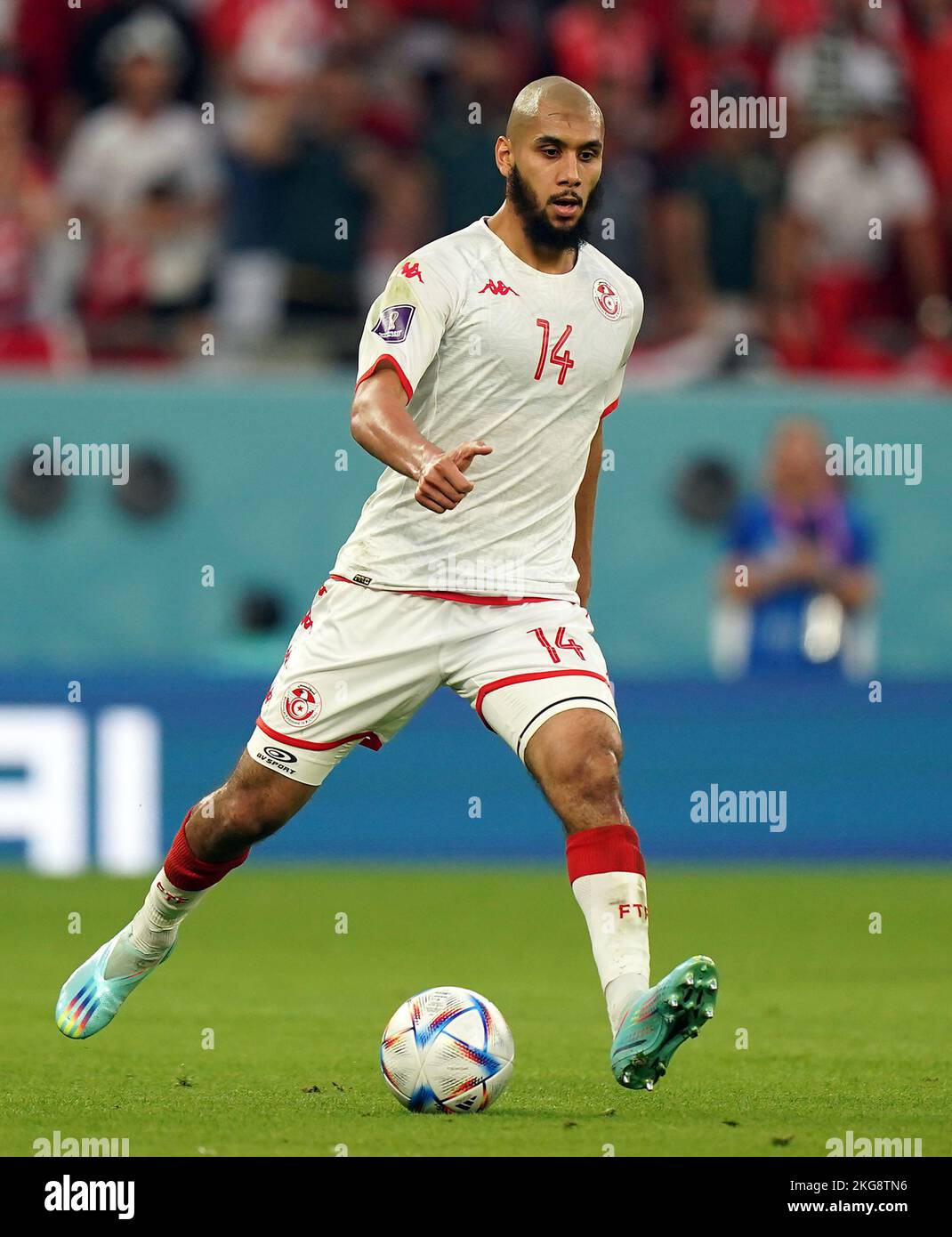 Tunisia’s Aissa Laidouni during the FIFA World Cup Group D match at Education City Stadium, Al Rayyan, Qatar. Picture date: Tuesday November 22, 2022. Stock Photo