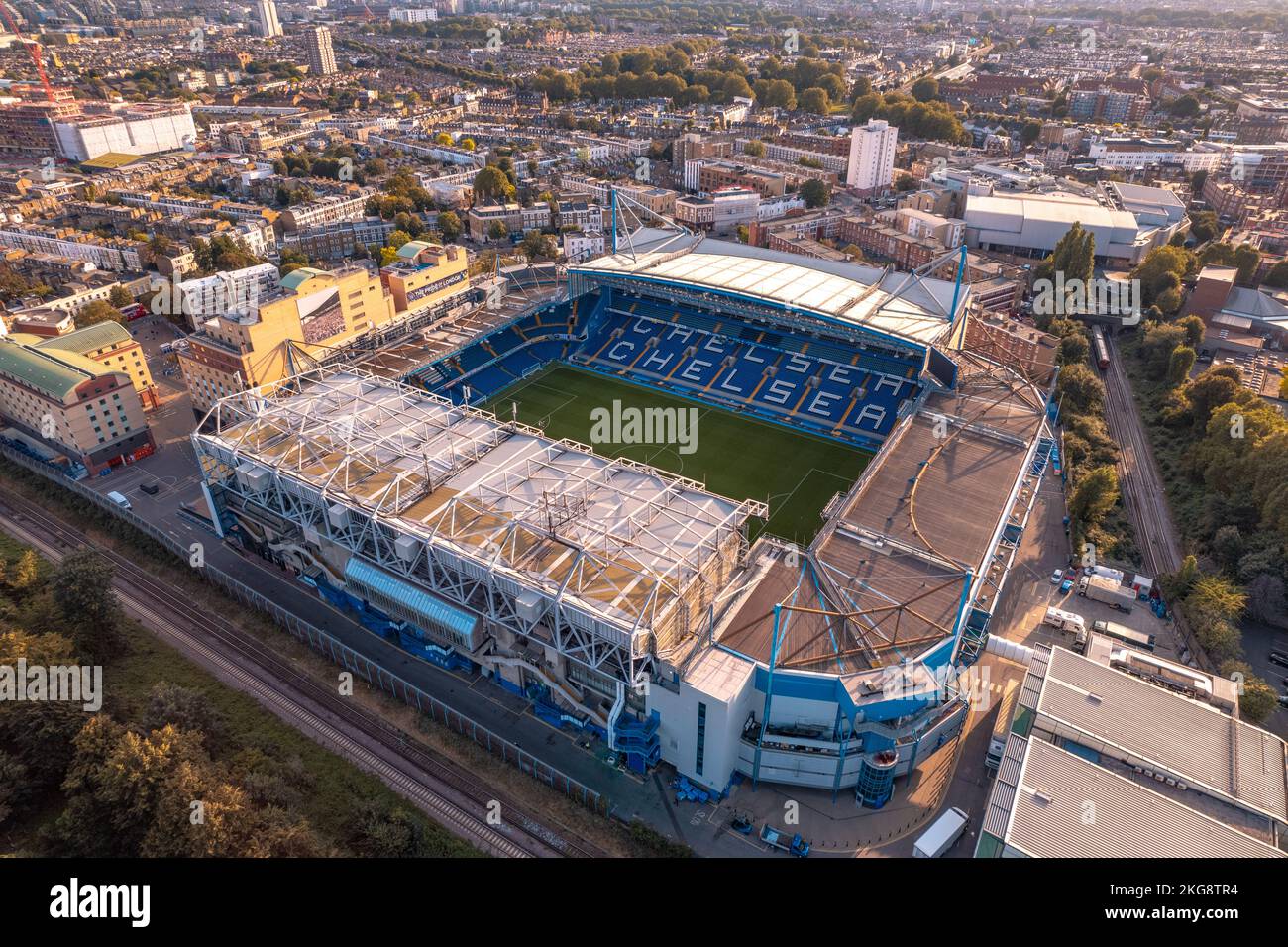Aerial view of Chelsea Football Club in London, also known as