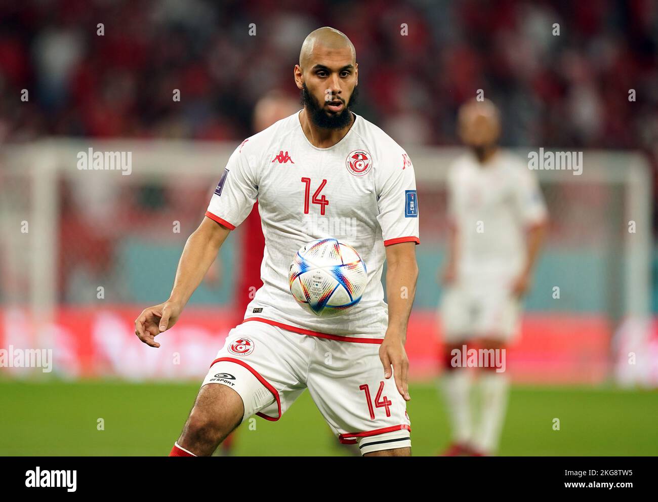 Tunisia’s Aissa Laidouni during the FIFA World Cup Group D match at Education City Stadium, Al Rayyan, Qatar. Picture date: Tuesday November 22, 2022. Stock Photo