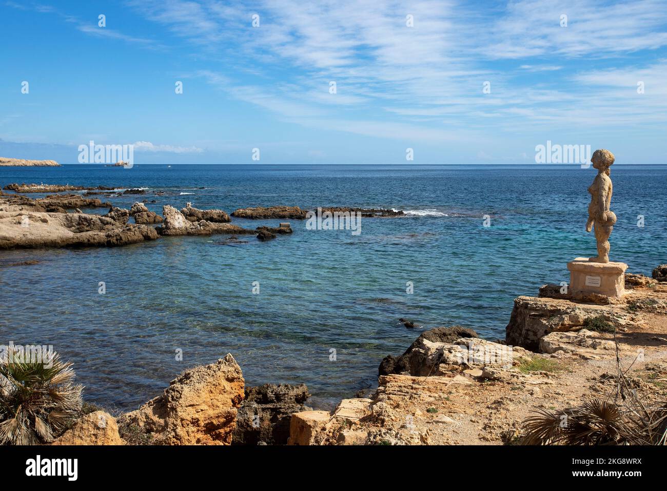 Capdepera, Palma de Mallorca - Spain - September 28, 2022. Work by the artist Joan Bennassar on the Cala Ratjada promenade. Stock Photo