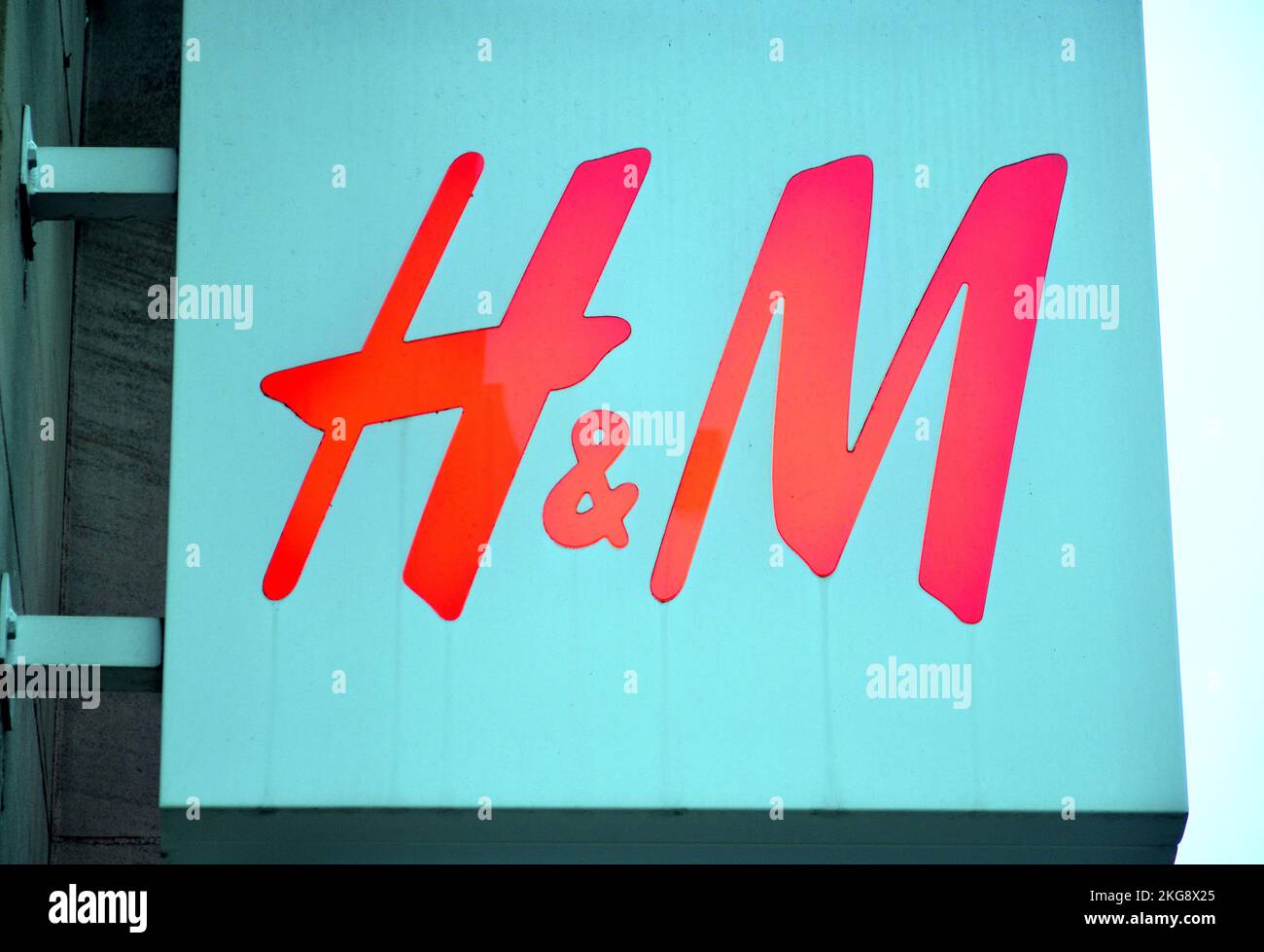 Exterior sign for H&M multinational clothing company that focuses on