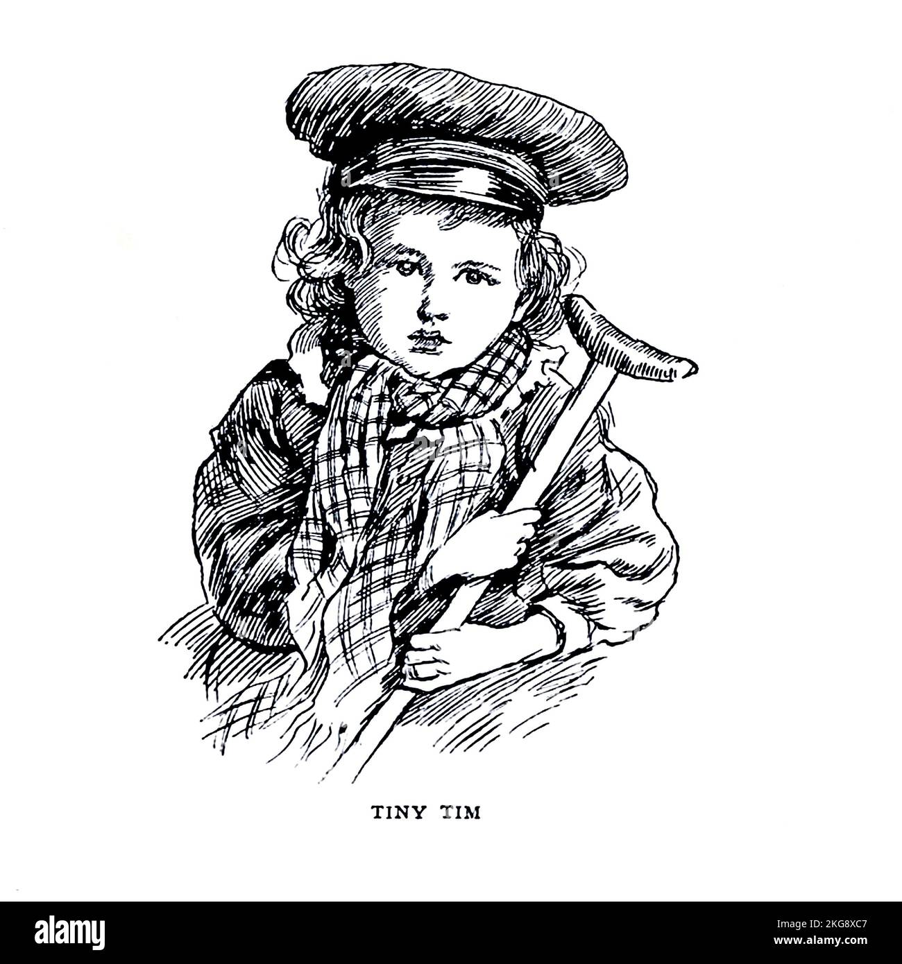 Timothy 'Tiny Tim' Cratchit is a fictional character from the 1843 novella A Christmas Carol by Charles Dickens. from the book Dickens' dream children by Mary Angela Dickens (Charles Dickens granddaughter) and illustrated by Harold Copping Published 1900 by Raphael Tuck and Sons London Stock Photo