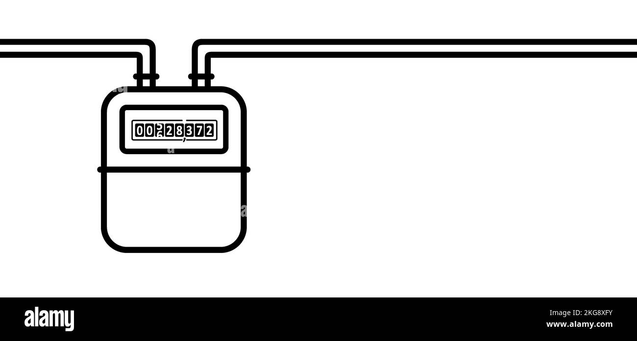 Cartoon yellow gas meter counter. Technology electrical energy icon, counter for distribution domestic current. m3 sign. Measure consumption, control Stock Photo