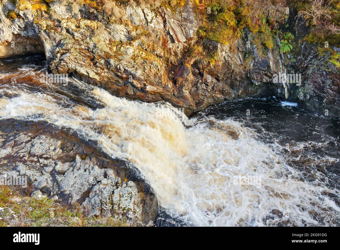 Falls of Shin River Shin Sutherland Scotland the falls in autumn Stock Photo