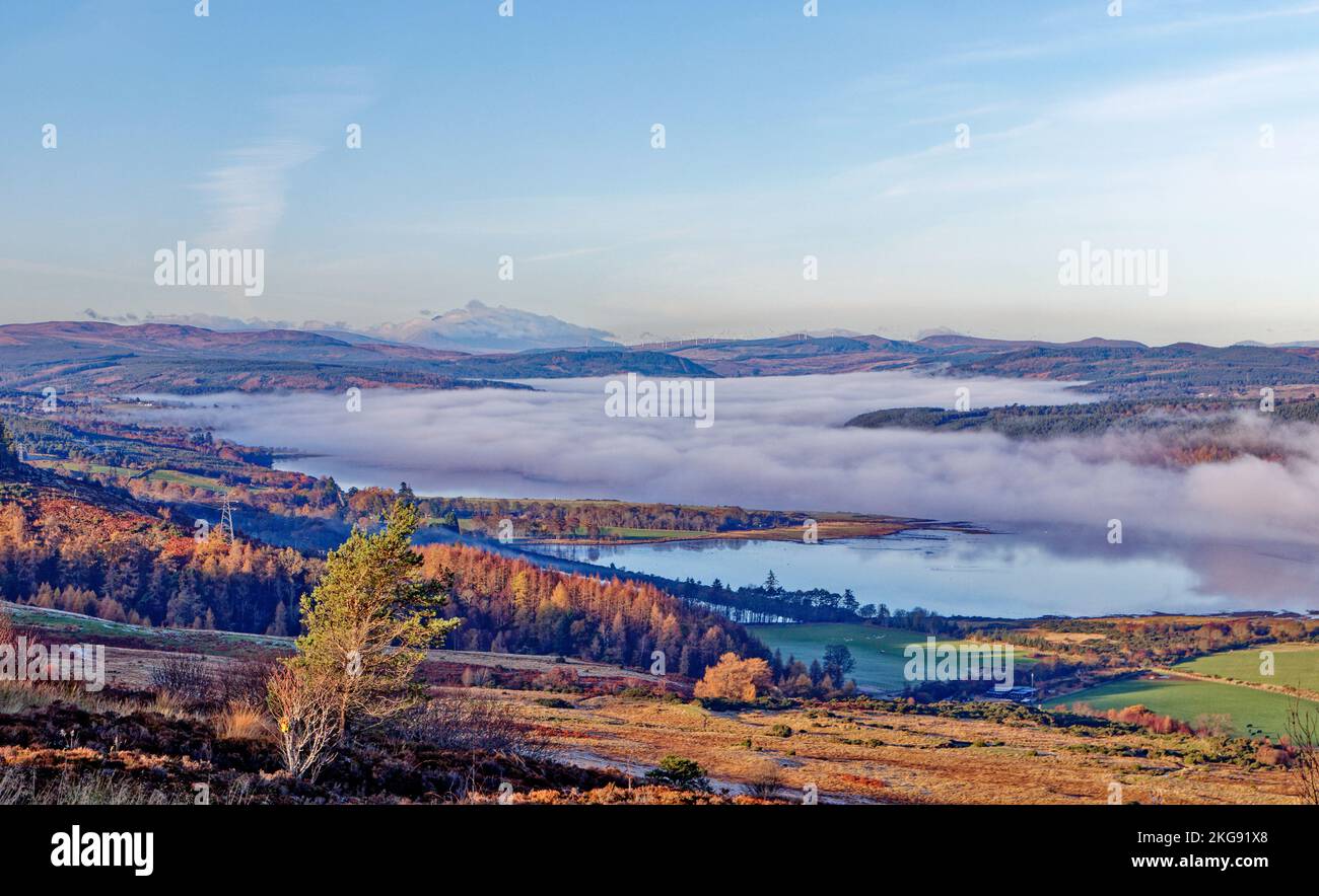 Struie Hill Edderton Easter Ross Scotland a mist rising over the Dornoch Firth in early winter Stock Photo