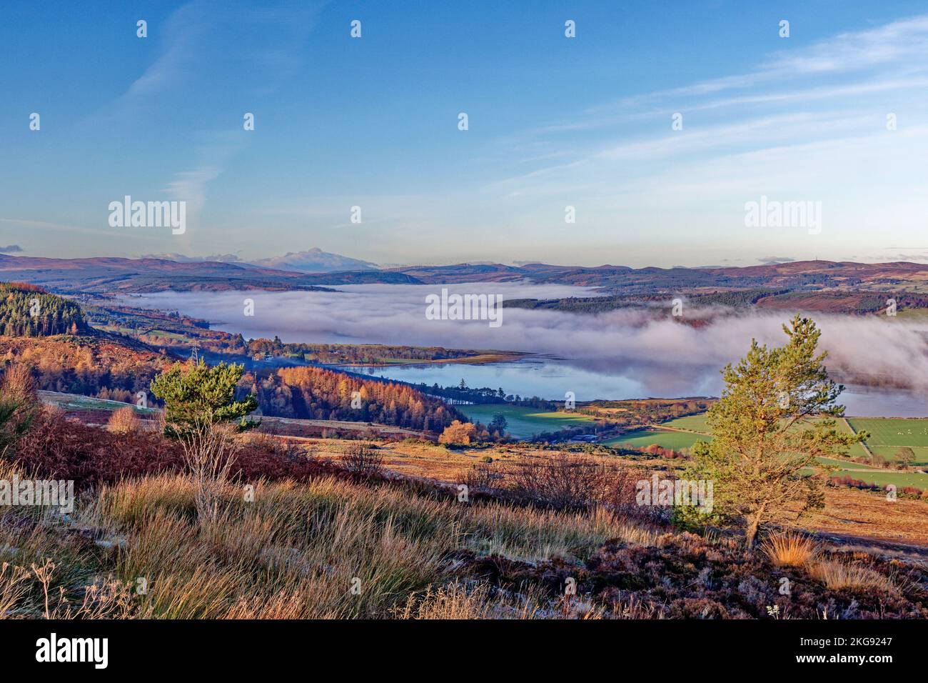 Struie Hill Edderton Easter Ross Scotland the  Dornoch Firth partially covered by autumnal mist in early winter Stock Photo