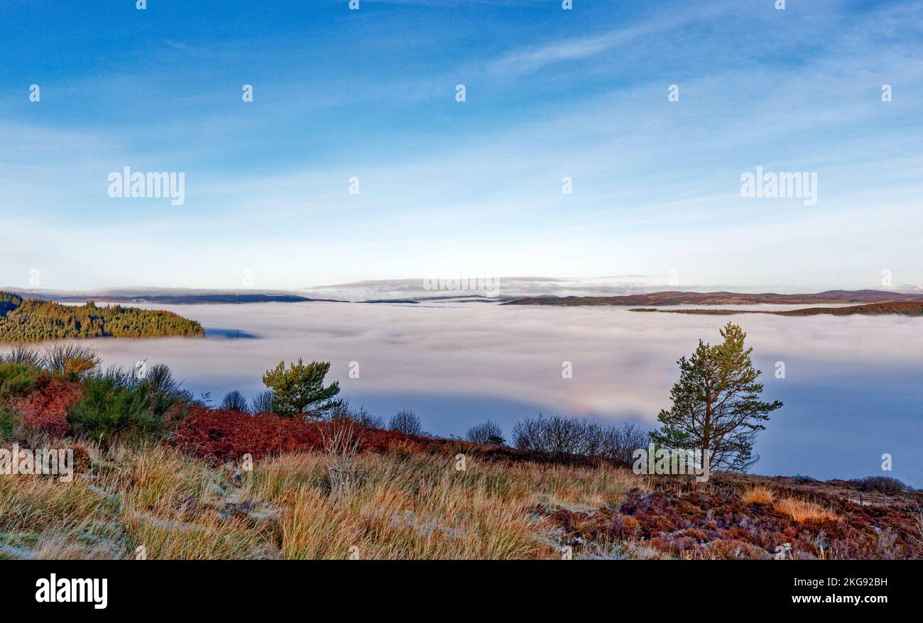 Struie Hill Edderton Easter Ross Scotland view over the Dornoch Firth covered by autumnal mist Stock Photo