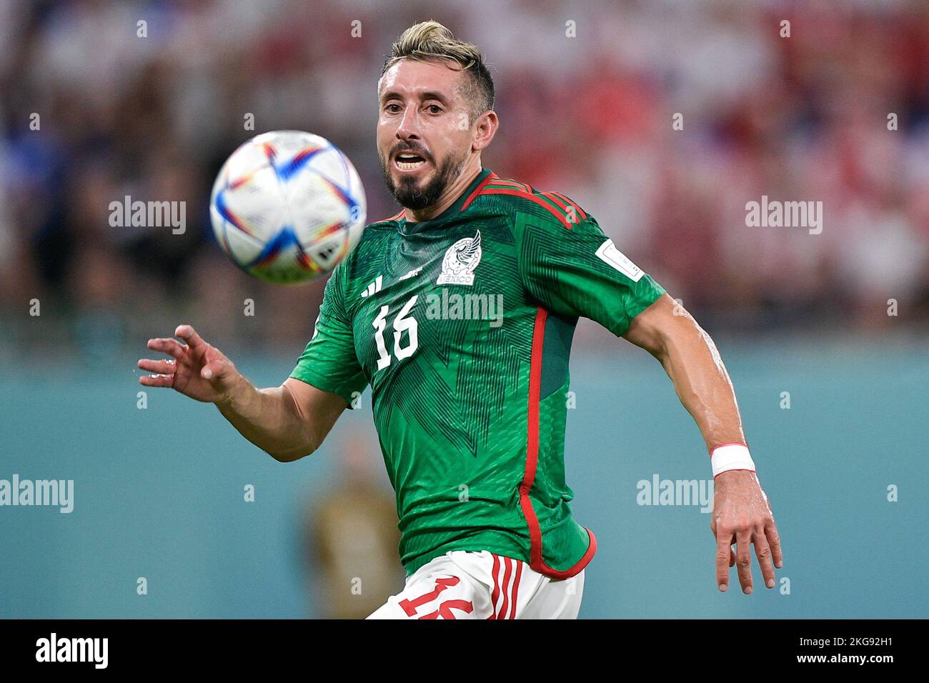 DOHA, QATAR - NOVEMBER 22: Hector Herrera of Mexico controlls the ball during the Group C - FIFA World Cup Qatar 2022 match between Mexico and Poland at Stadium 974 on November 22, 2022 in Doha, Qatar (Photo by Pablo Morano/BSR Agency) Credit: BSR Agency/Alamy Live News Credit: BSR Agency/Alamy Live News Stock Photo
