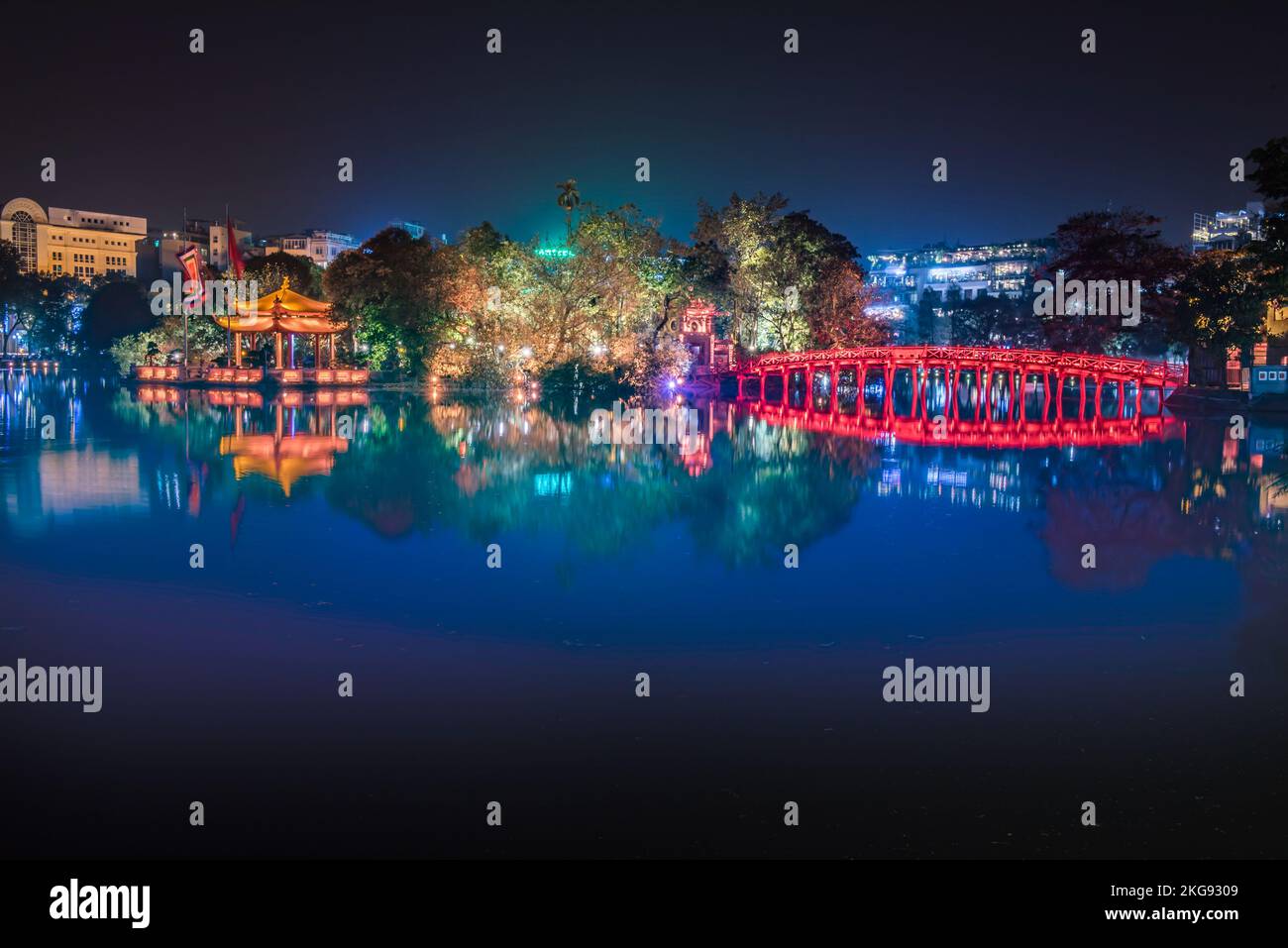 Travel in Vietnam concept, Red bridge in Hoan Kiem lake, Ha Noi