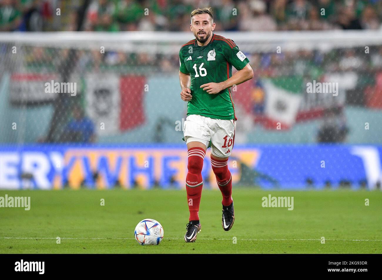 DOHA, QATAR - NOVEMBER 22: Hector Herrera of Mexico runs with the ball during the Group C - FIFA World Cup Qatar 2022 match between Mexico and Poland at Stadium 974 on November 22, 2022 in Doha, Qatar (Photo by Pablo Morano/BSR Agency) Credit: BSR Agency/Alamy Live News Stock Photo