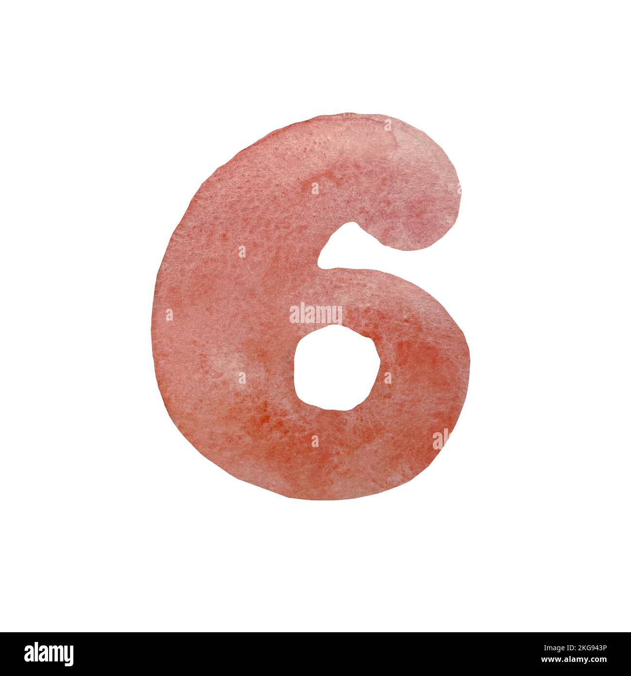 Number six figure red a watercolor sketch  Stock Photo