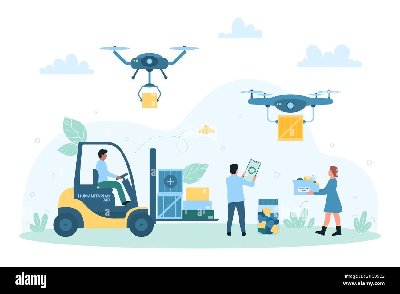 Delivery of humanitarian aid by drones, aerial automated shipping of