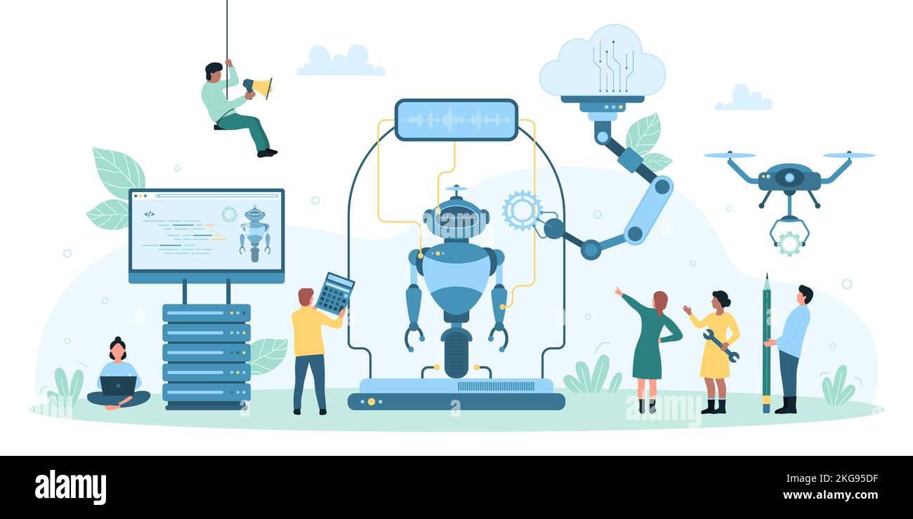 Science Robot Building Technology Vector Illustration Cartoon Tiny Science Robot Building Technology Vector Illustration Cartoon Tiny