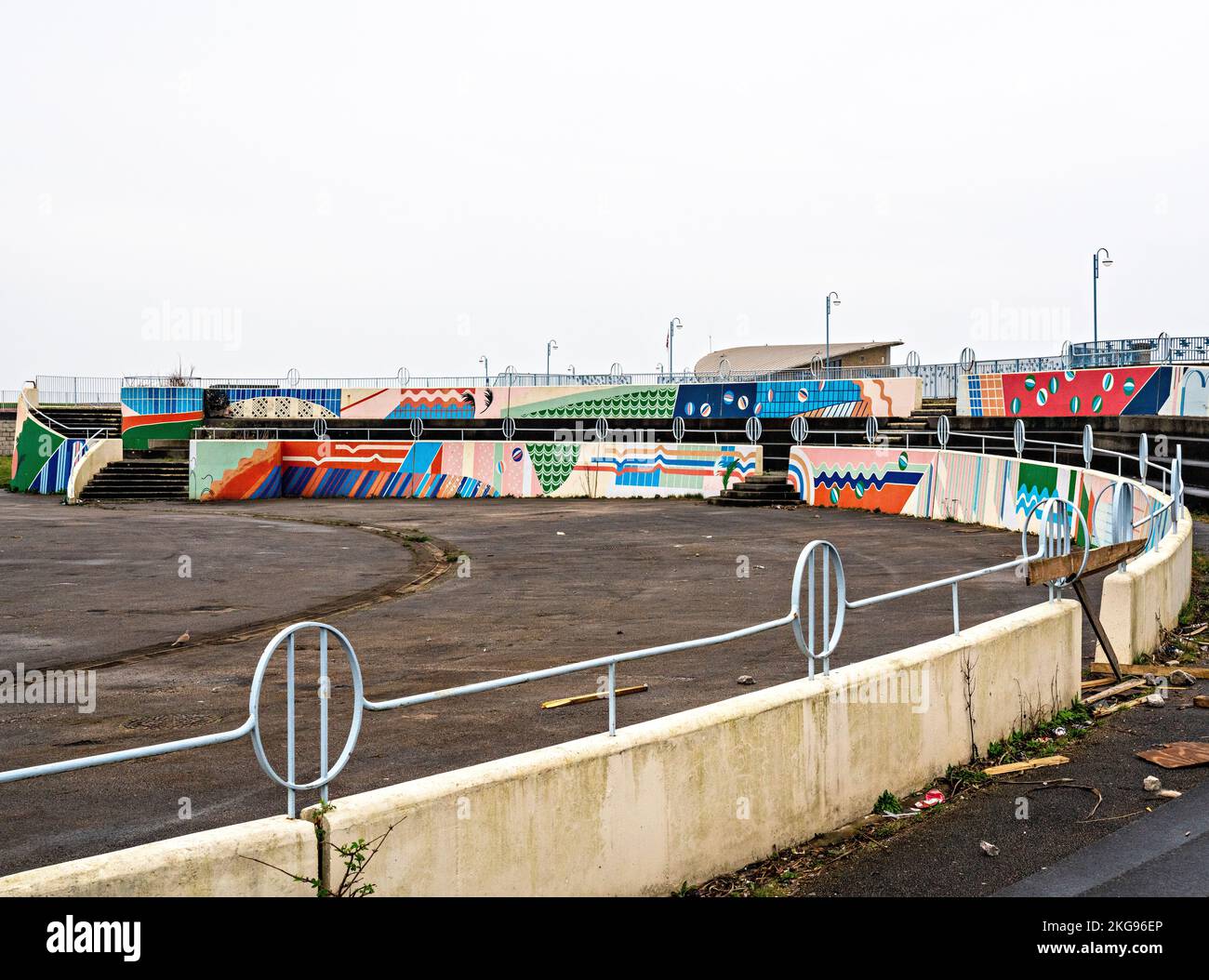 Decorative paintwork at disused Bubbles Swimming Pool site, Morecambe