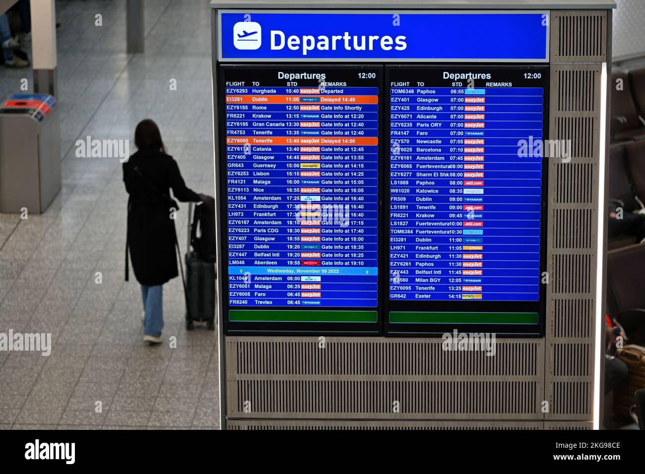 Airport terminal departure display board Stock Photo