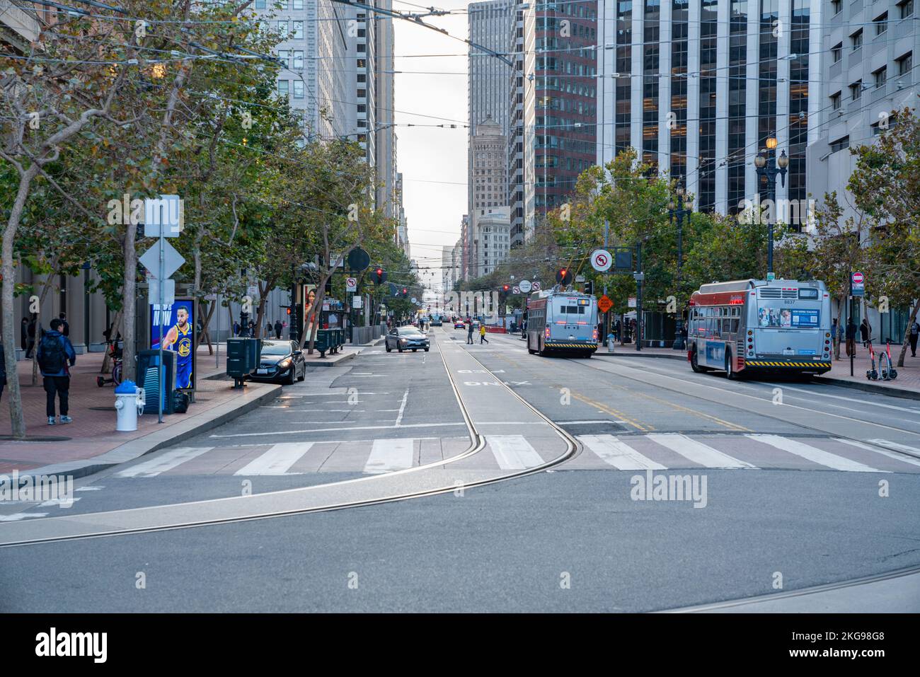 San Francisco, CA, USA - November 04, 2022 - Looking up Market Street from the Stock Photo