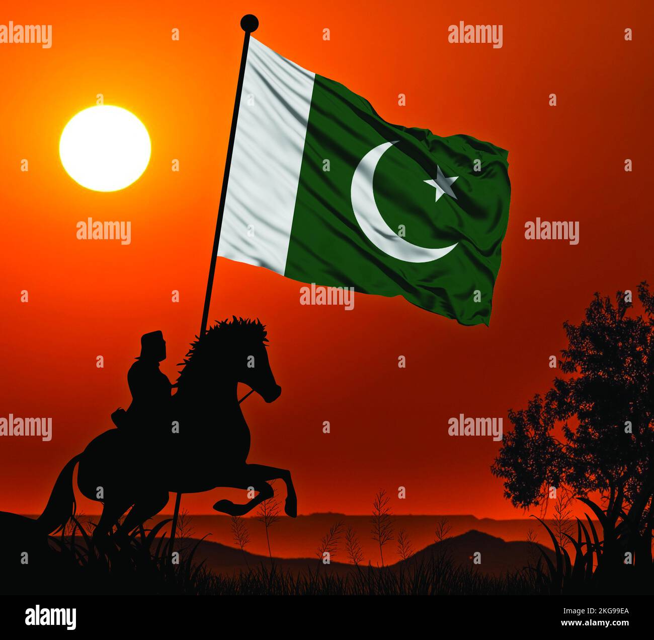 Pakistan National Flag 3d Rendering for Pakistan National Days, Defence day, Independence day Stock Photo