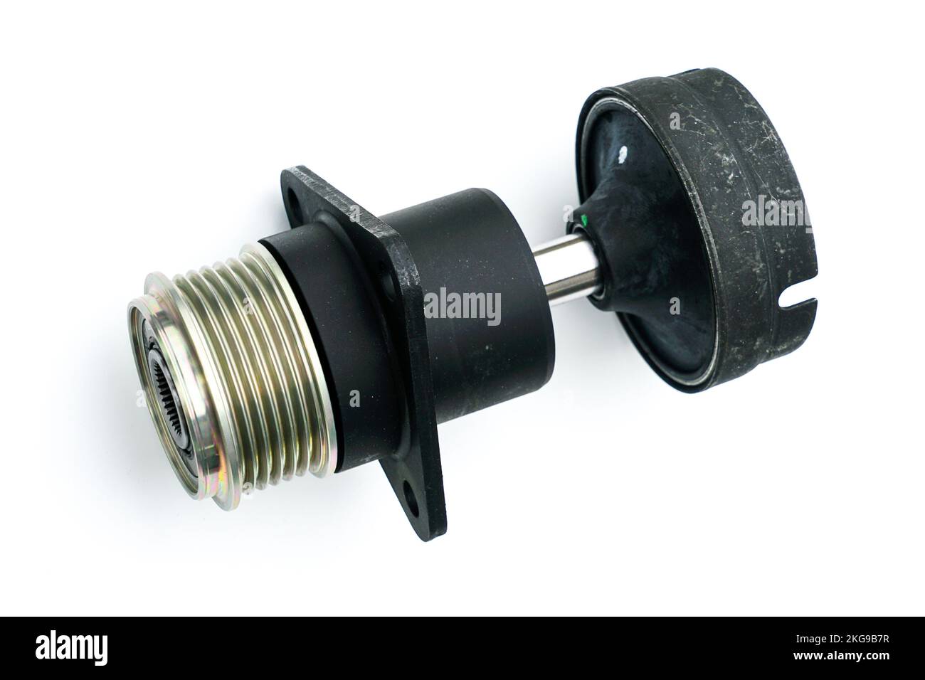 New car power generator clutch pulley shaft with rubber damper on white background Stock Photo