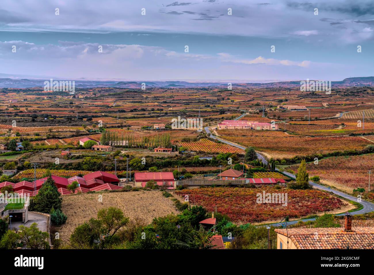 Rioja red wine region view from Laguardia Spain of vineyards countryside and fields Stock Photo