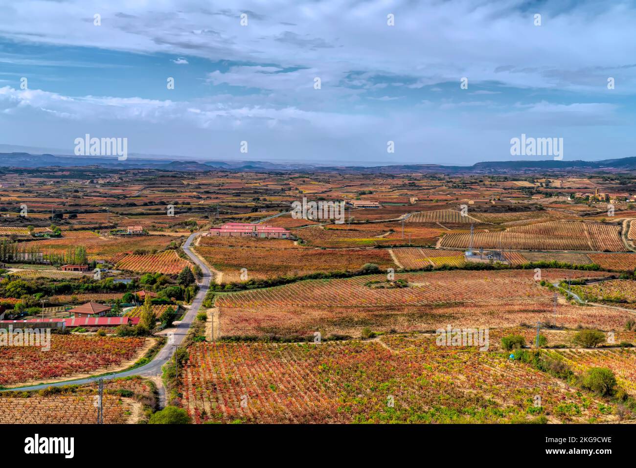Rioja wine region view from Laguardia Spain of vineyards countryside and fields Stock Photo