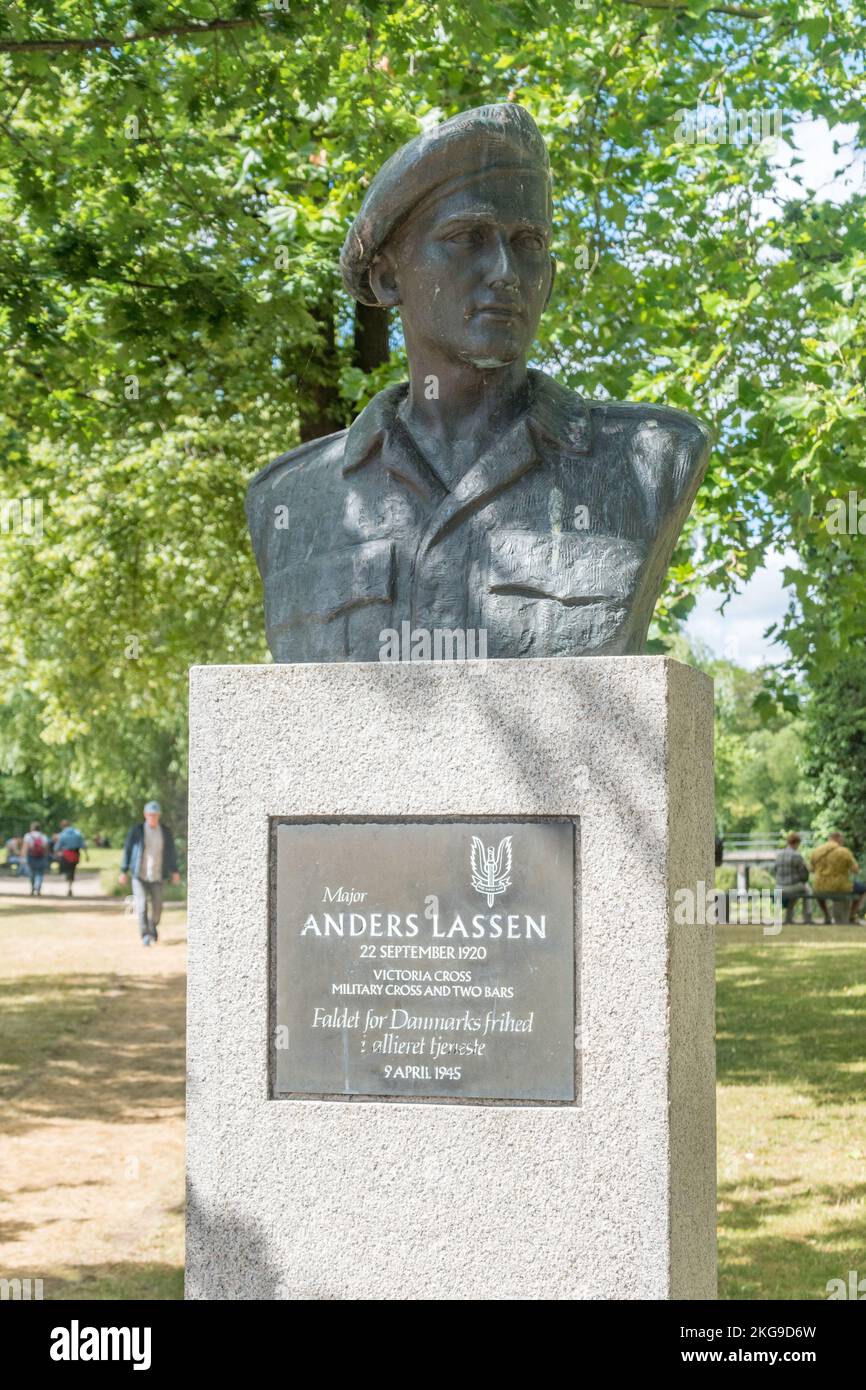 Copenhagen, Denmark - July 26, 2022: Bust of Anders Frederik Emil Victor Schau Lassen, highly decorated Danish soldier. Anders Lassen was decorated by Stock Photo
