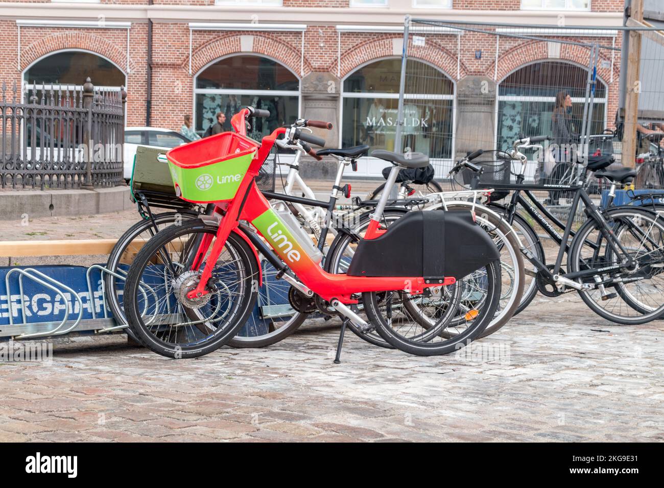 Copenhagen, Denmark July 26, 2022 Red electric bicycle belong to