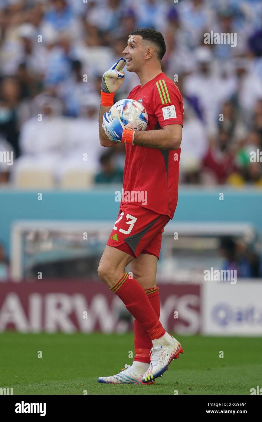 LUSAIL, QATAR - NOVEMBER 22: Player of Argentina Emiliano Martínez during the 2022 FIFA World Cup Qatar group C between Argentina and Saudi Arabia at Lusail Stadium on November 22, 2022 in Lusail, Qatar. (Photo by Florencia Tan Jun/PxImages) Stock Photo