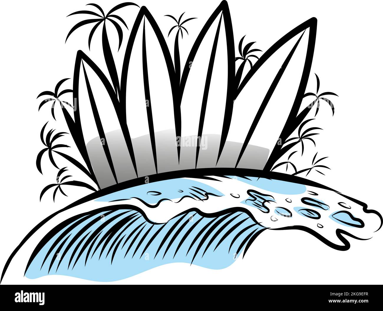 Summer background with surfboard and palm tree Stock Vector
