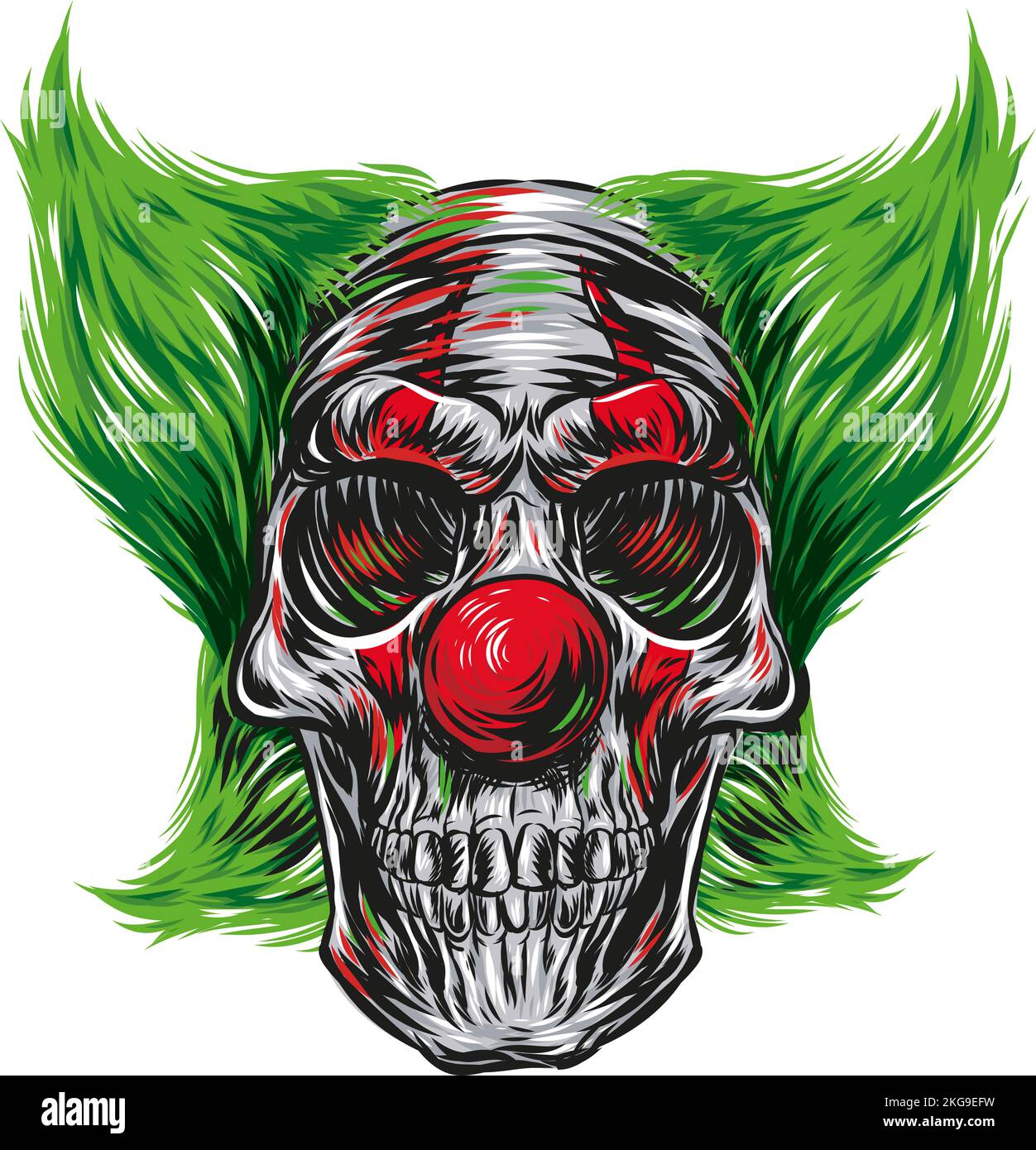 skull Clown hand drawn. vector illustration. isolated on white background Stock Vector