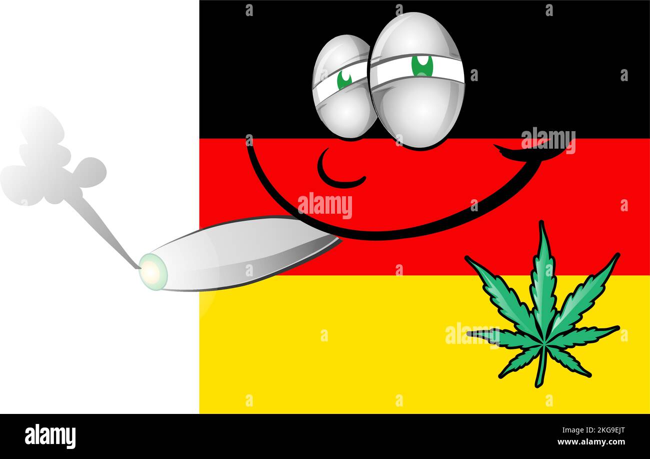 Illustration of a Germany  flag cartoon with a marijuana leaf Stock Vector