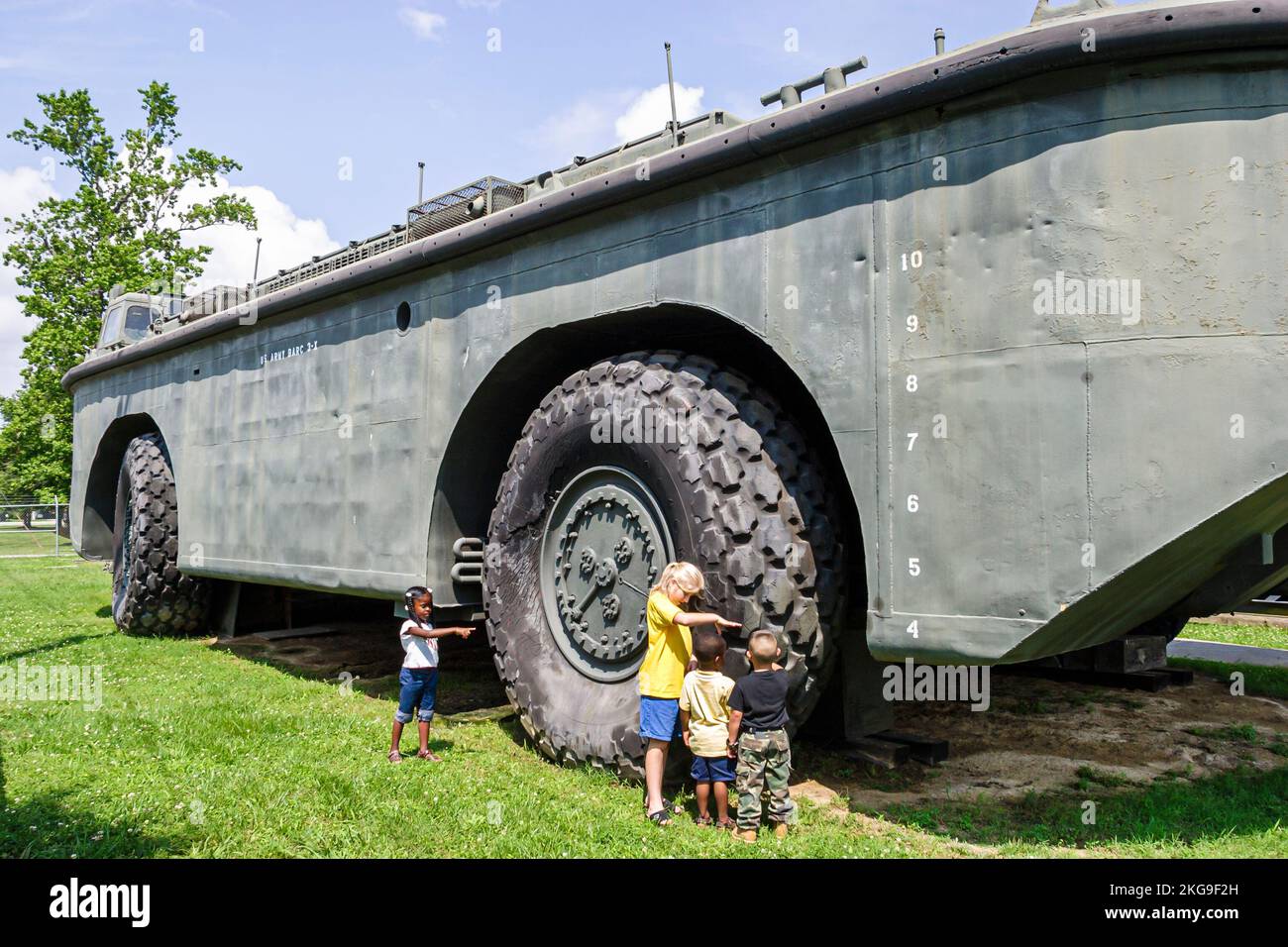 Virginia Newport News Fort Eustis US Army Transportation Museum,military history exhibit exhibition collection,boy boys girl girls Black kids children Stock Photo