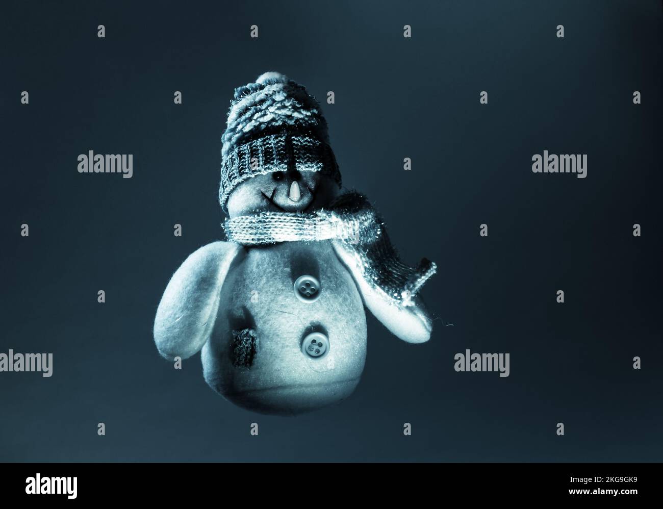 Angry snowman in the air , horror photo, object Stock Photo