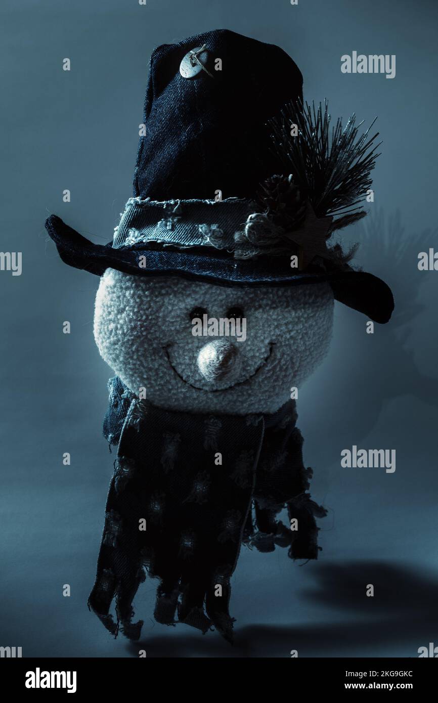 Plush toy in denim, horror photo, object Stock Photo