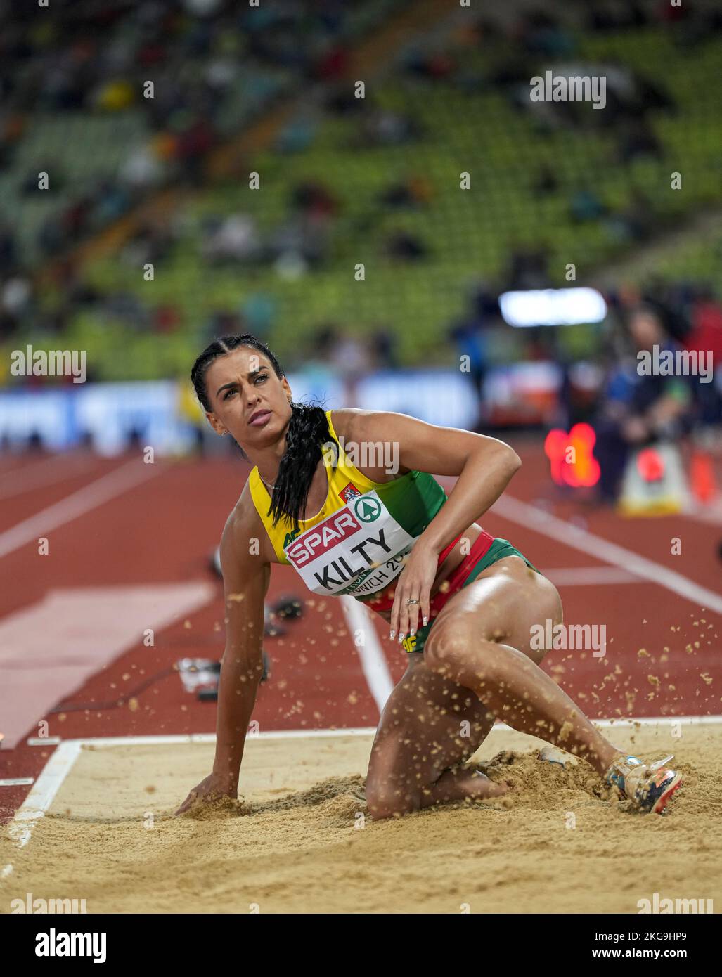 Dovilė Kilty participating in the long jump of the European Athletics ...