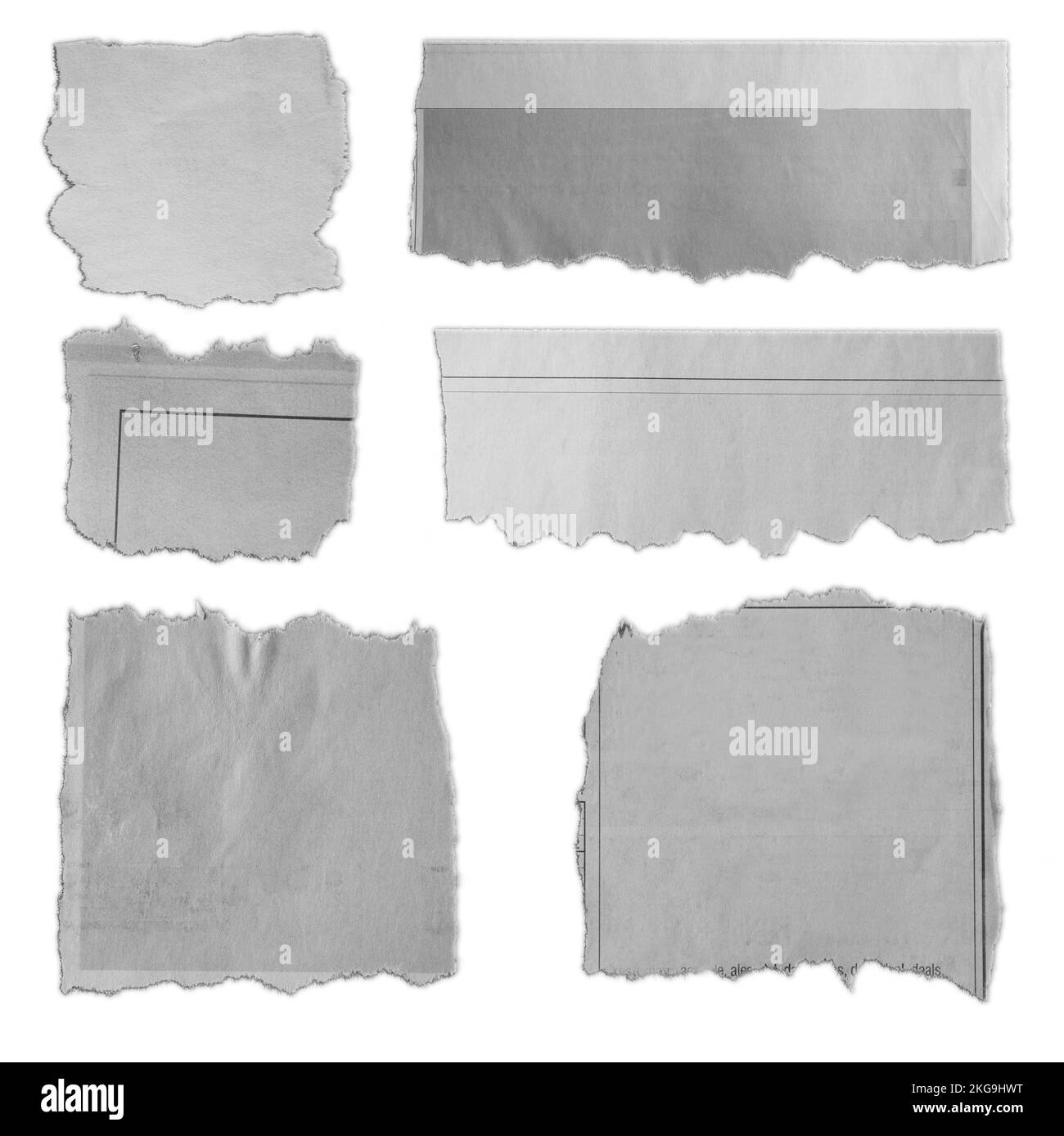 Six pieces of torn paper on plain background Stock Photo