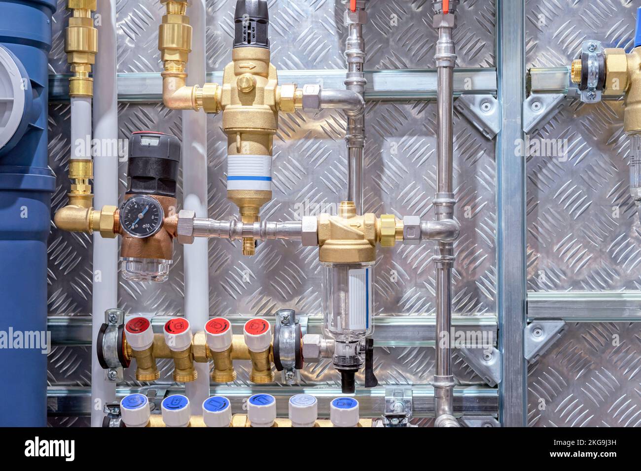 Water supply system with taps, filters and distribution manifolds Stock Photo Alamy