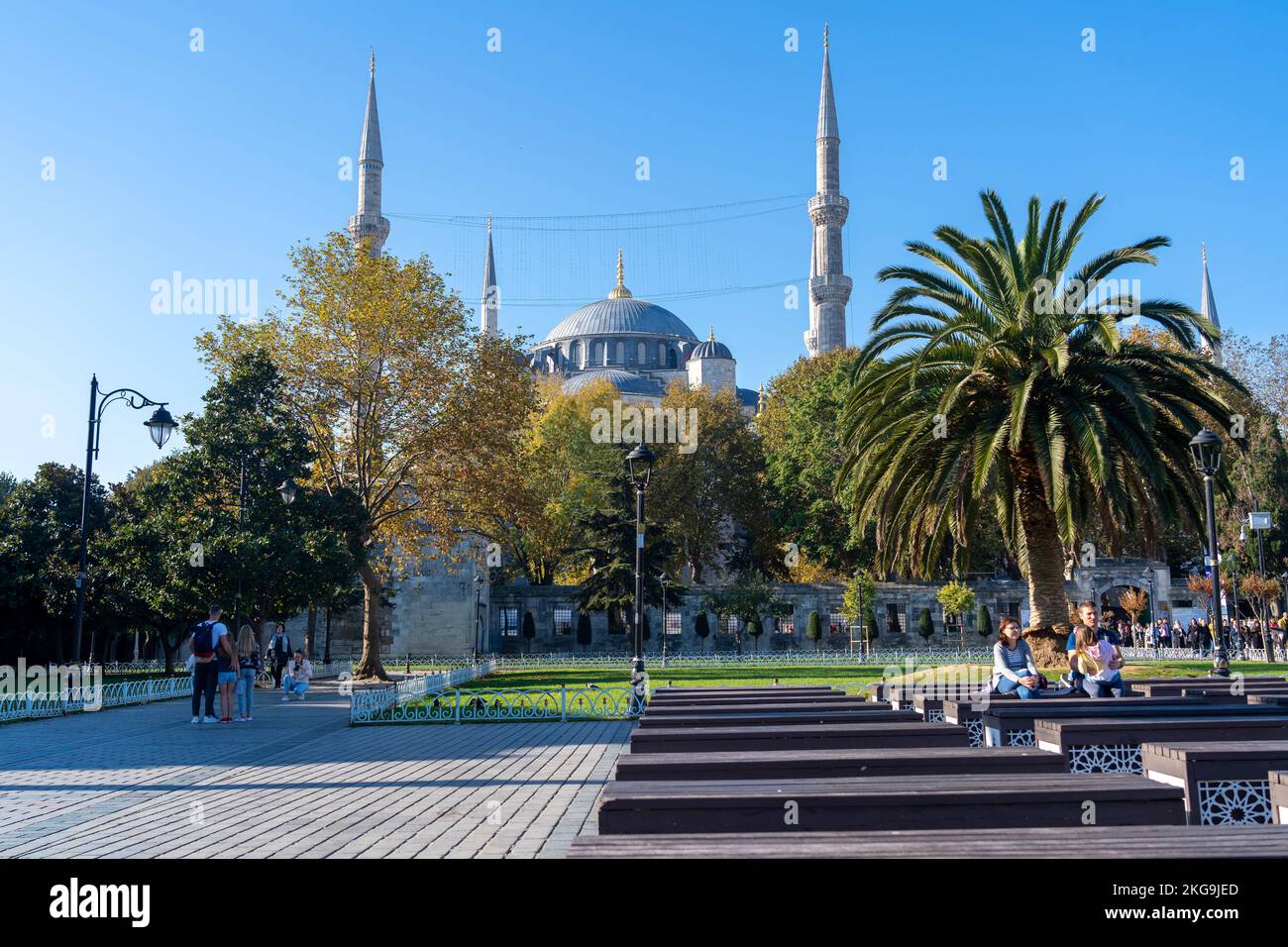 Blue Mosque also known as Sultan Ahmed Mosque an Ottoman era historical imperial mosque located in Istanbul.it undergoes major structure renovation. Stock Photo