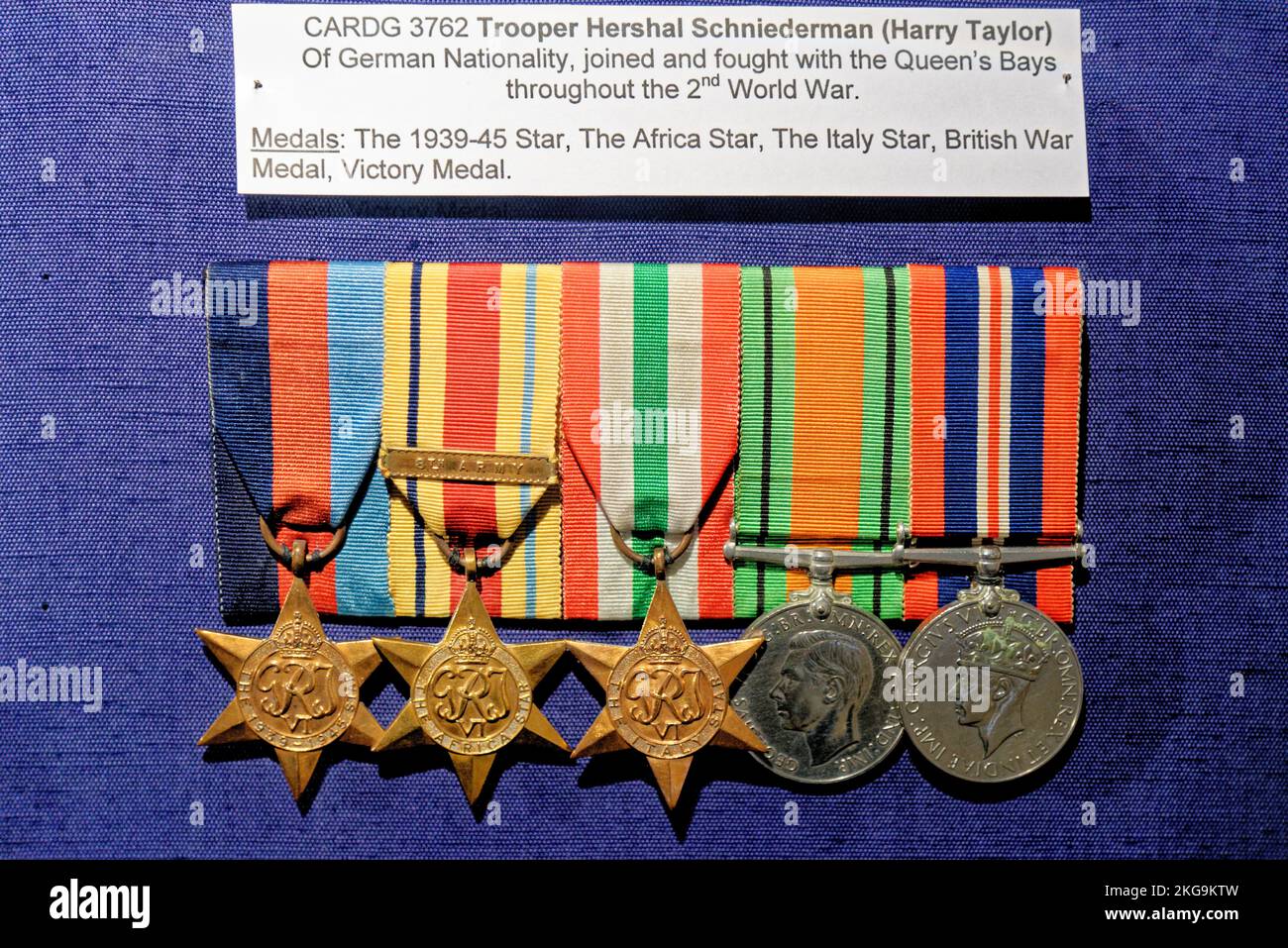 British military medals from World Wad II in Museum of History - Cardiff, Glamorgan, Wales, United Kingdom - 16th of October 2022 Stock Photo