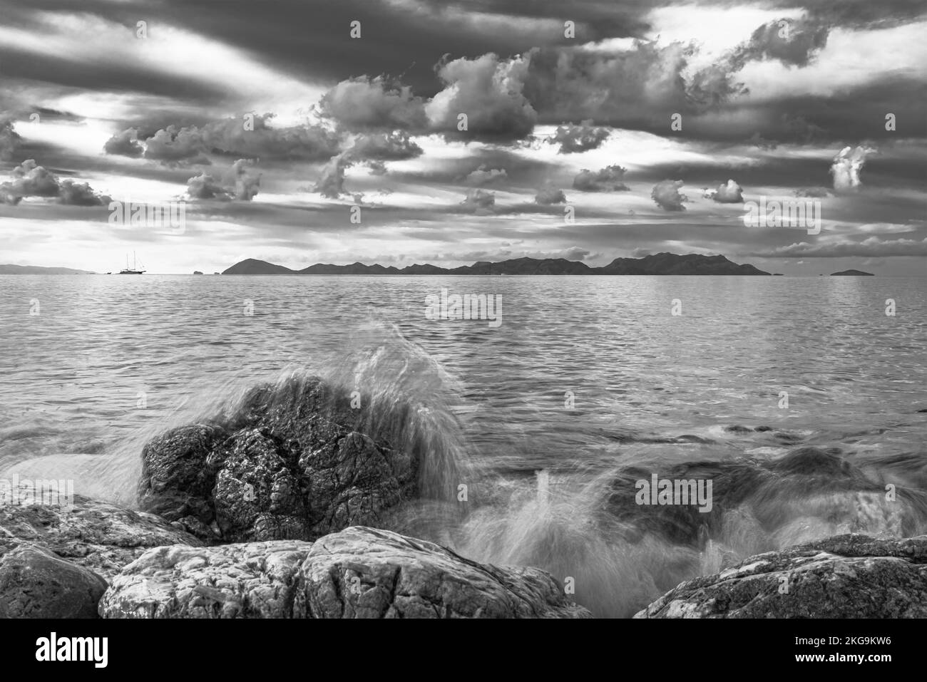 Island Rhodes from Datca a peninsula. Aegean Sea, Turkey. Stock Photo