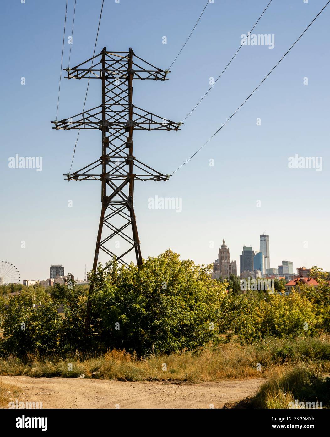 Overhead power electricity line. Astana, Kazakhstan Stock Photo Alamy