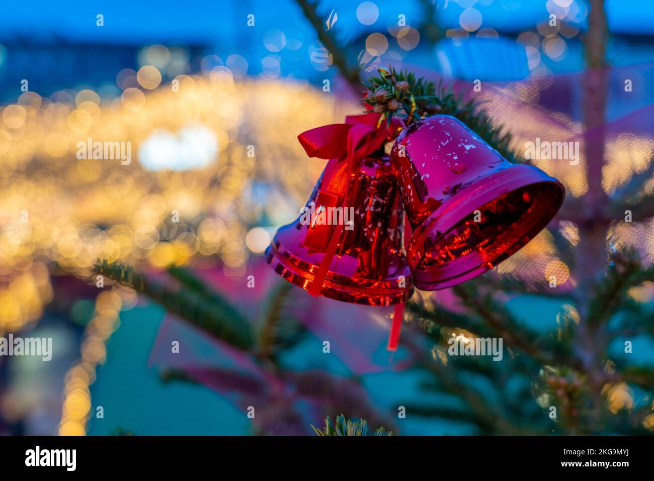 Pre-Christmas period, Christmas market on Kennedyplatz in Essen city centre, Christmas tree decorations, NRW, Germany, Stock Photo