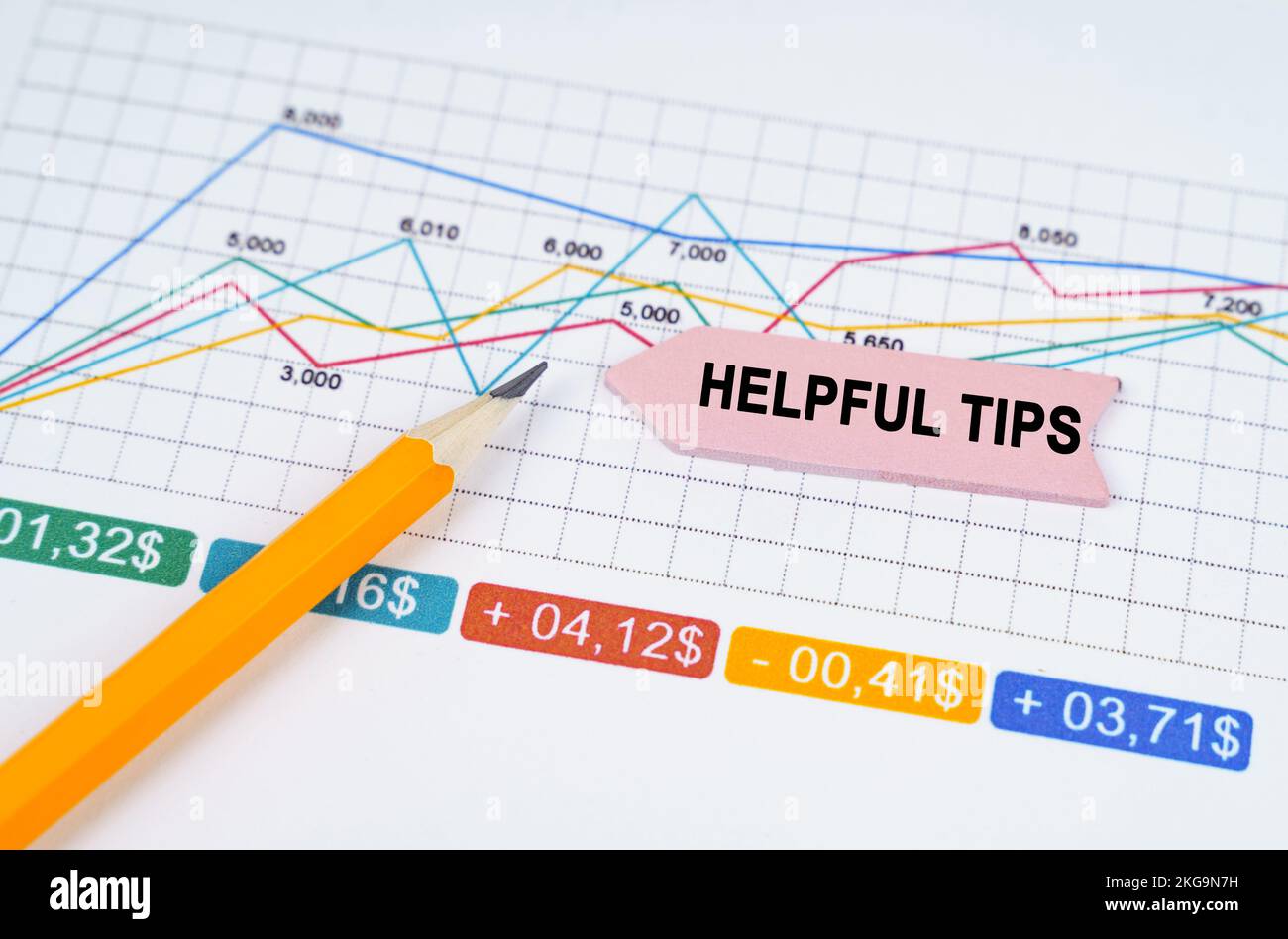 Business concept. On business charts there is a pencil and an arrow ...