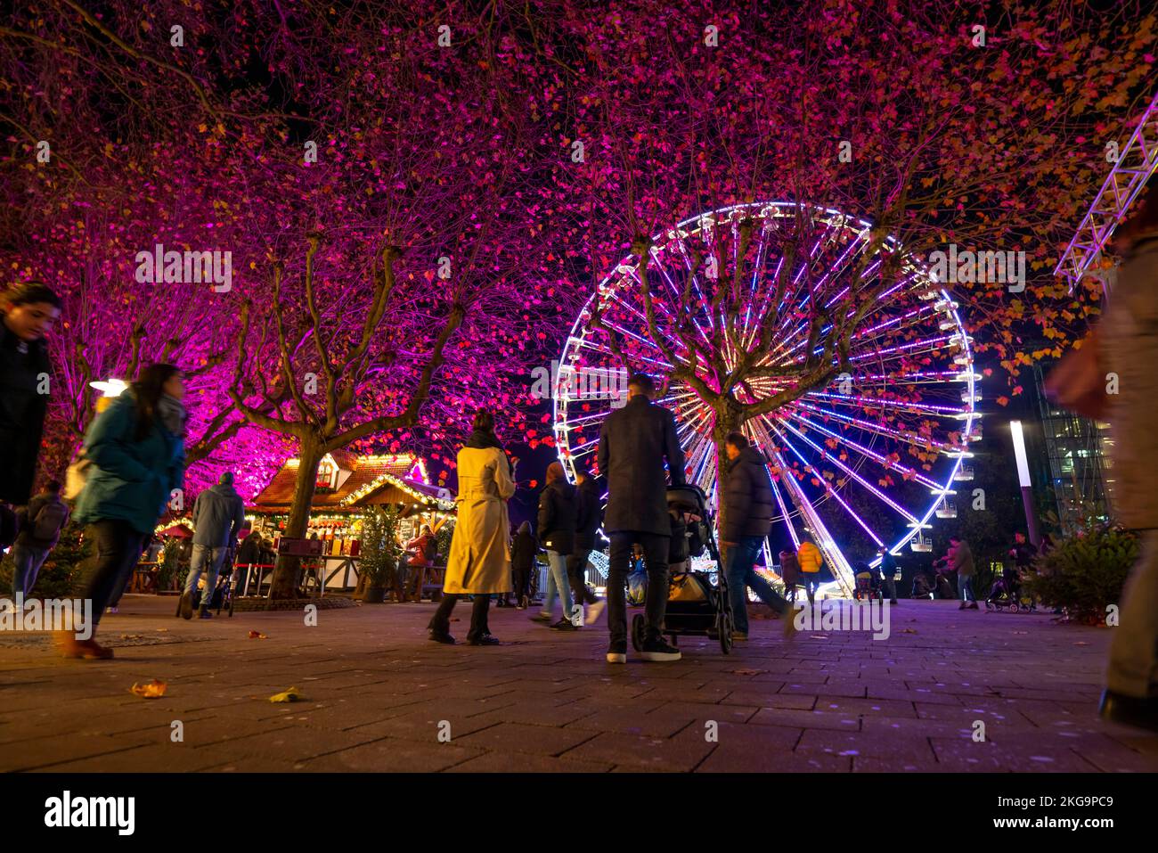 Pre-Christmas period, Christmas market in the city centre of Essen, Kettwiger Straße, Ferris wheel on Burgplatz, NRW, Germany, Stock Photo