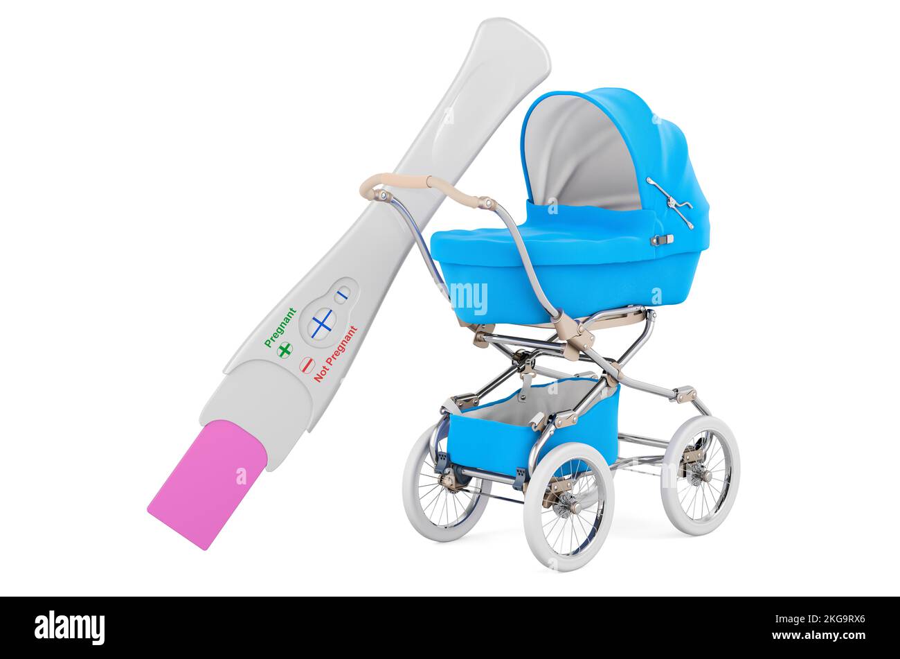 Baby pram with pregnancy test positive. Planning for pregnancy and
