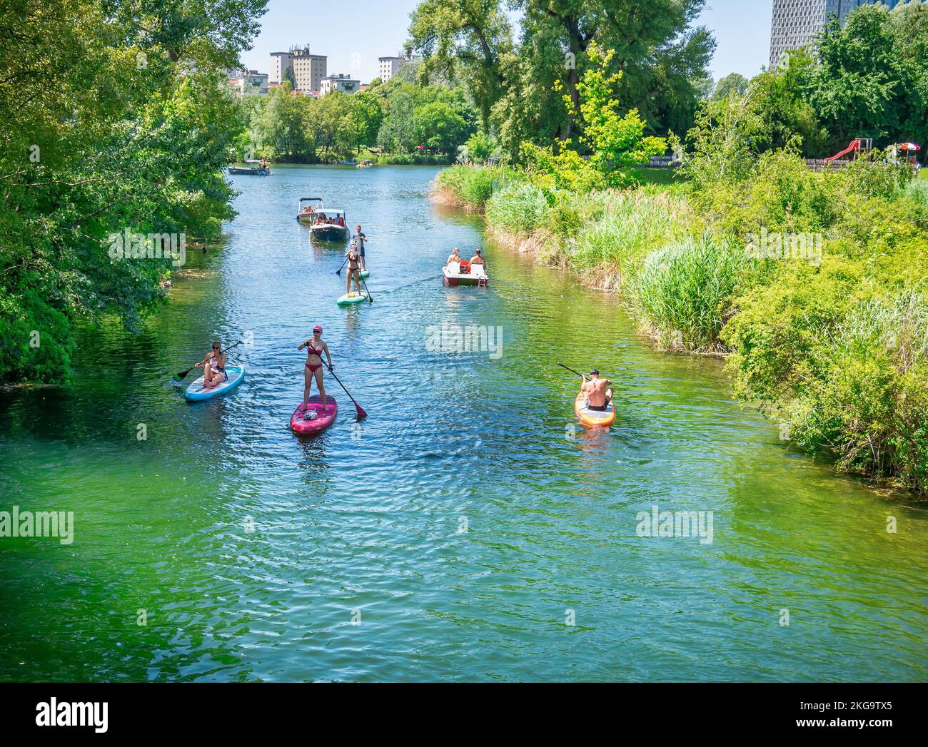 Vienna, Austria June 2022 Summer landscape at the beach with people