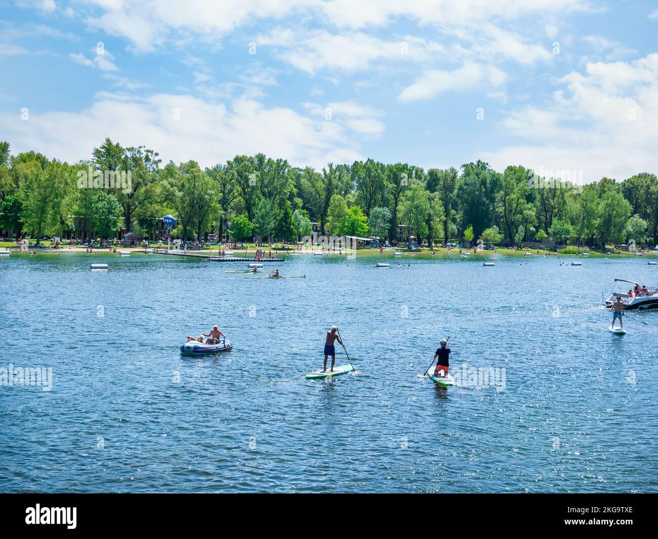 Vienna, Austria June 2022 Summer landscape at the beach with people